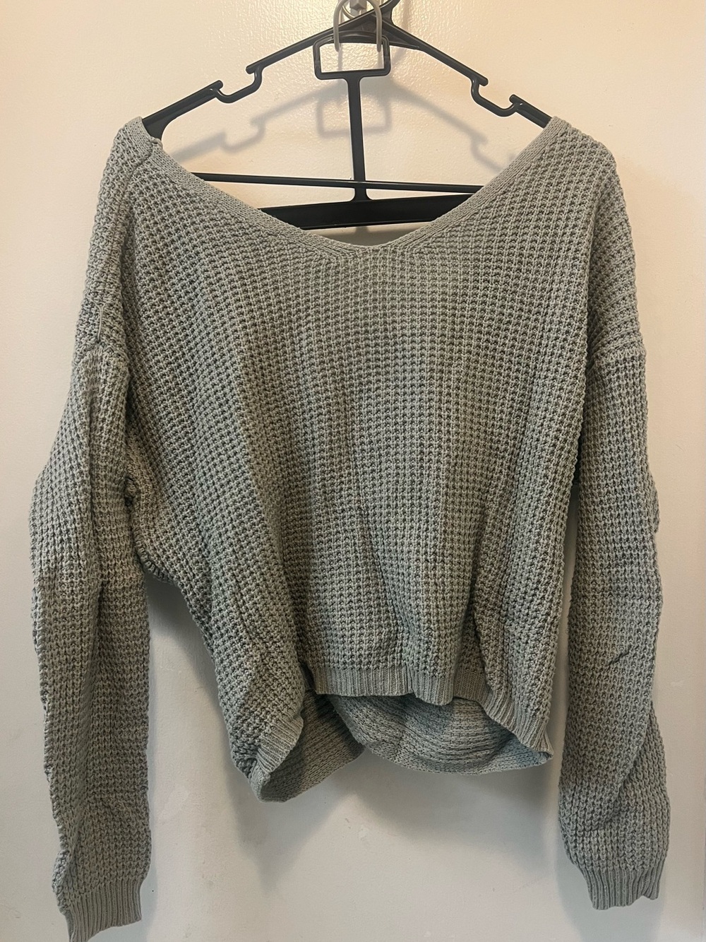 moon & madison Sage Green Waffle-Knit Off-Shoulder Sweater